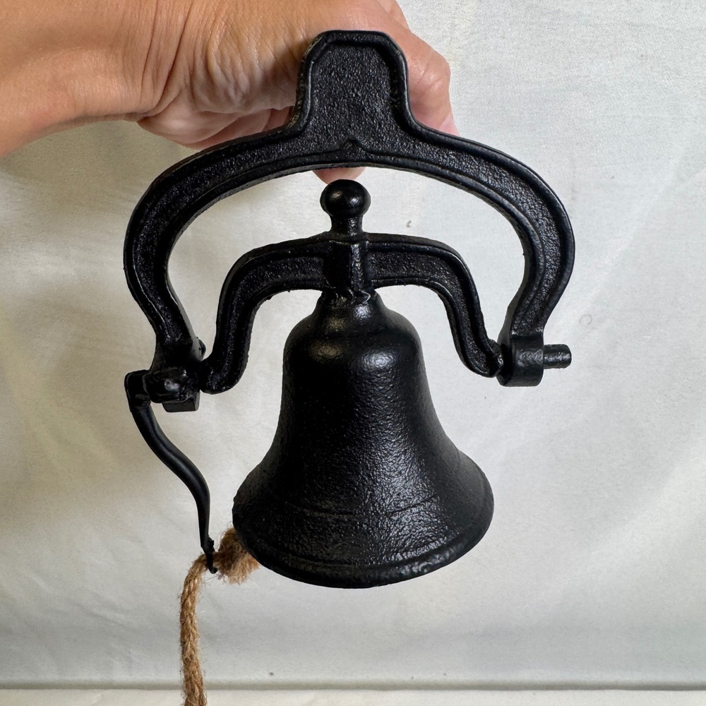 Cast Iron Dinner Bell Wall Mount Matte Black Farmhouse Rustic Porch Decor 8in